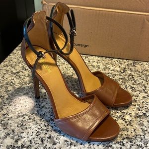 Coach Camel brown with black strap leather Sandals